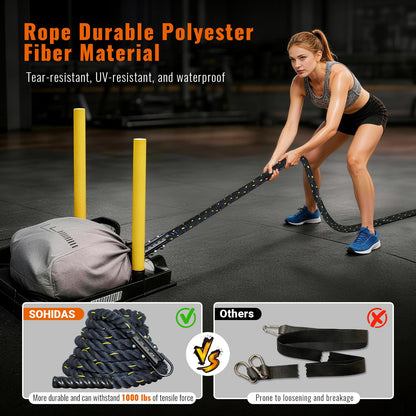 SOHIDAS 40FT Weight Sled Rope Workout Sled Pulling Ropes, Sled Push Gym Equipment Weight Sled Pull Rope for Training Tire Pulling Workout Fitness Resistance Football Exercise Equipment for Men Women