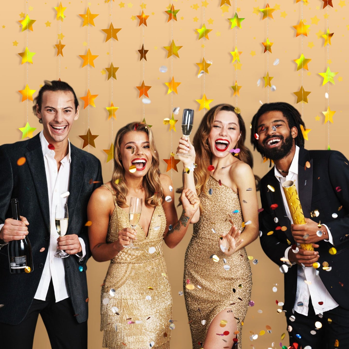 Patelai Glitter Star Garland Banner 2026 Graduation Decor 130 Feet Star Hanging Banner Twinkle Backdrop for Party Birthday Classroom Wedding Supplies(Iridescent Gold)