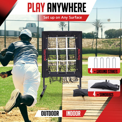 ZEALFEEL Baseball Pitching Net, 9 Hole Pitching Target Net with Strike Zone, 5 Height Adjustable Throwing Trainer, Heavy Duty Baseball Softball Net with Carry Bag for Solo Practice