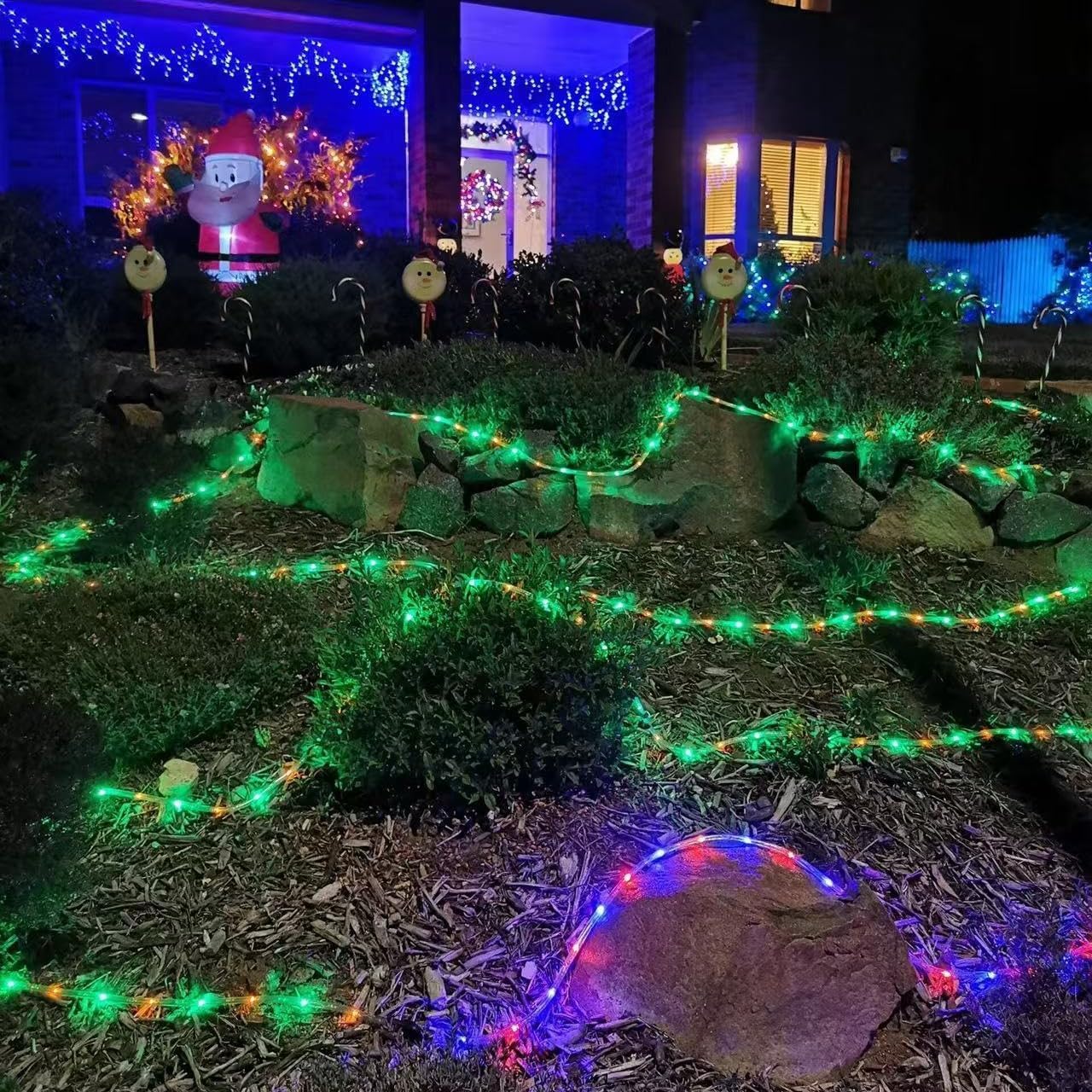 QITONG Red and Green Solar Rope Lights, 2 Pack Each 33ft 100 LED String Lights Outdoor, Fairy Lights in Clear Thin Tube with 8 Modes