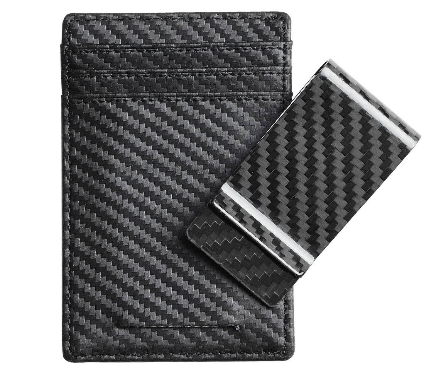 Travelambo Money Clip for Men Carbon Fiber Clip Wallet Leather Slim Minimalist Card Holder RFID Blocking (Weaved Black)