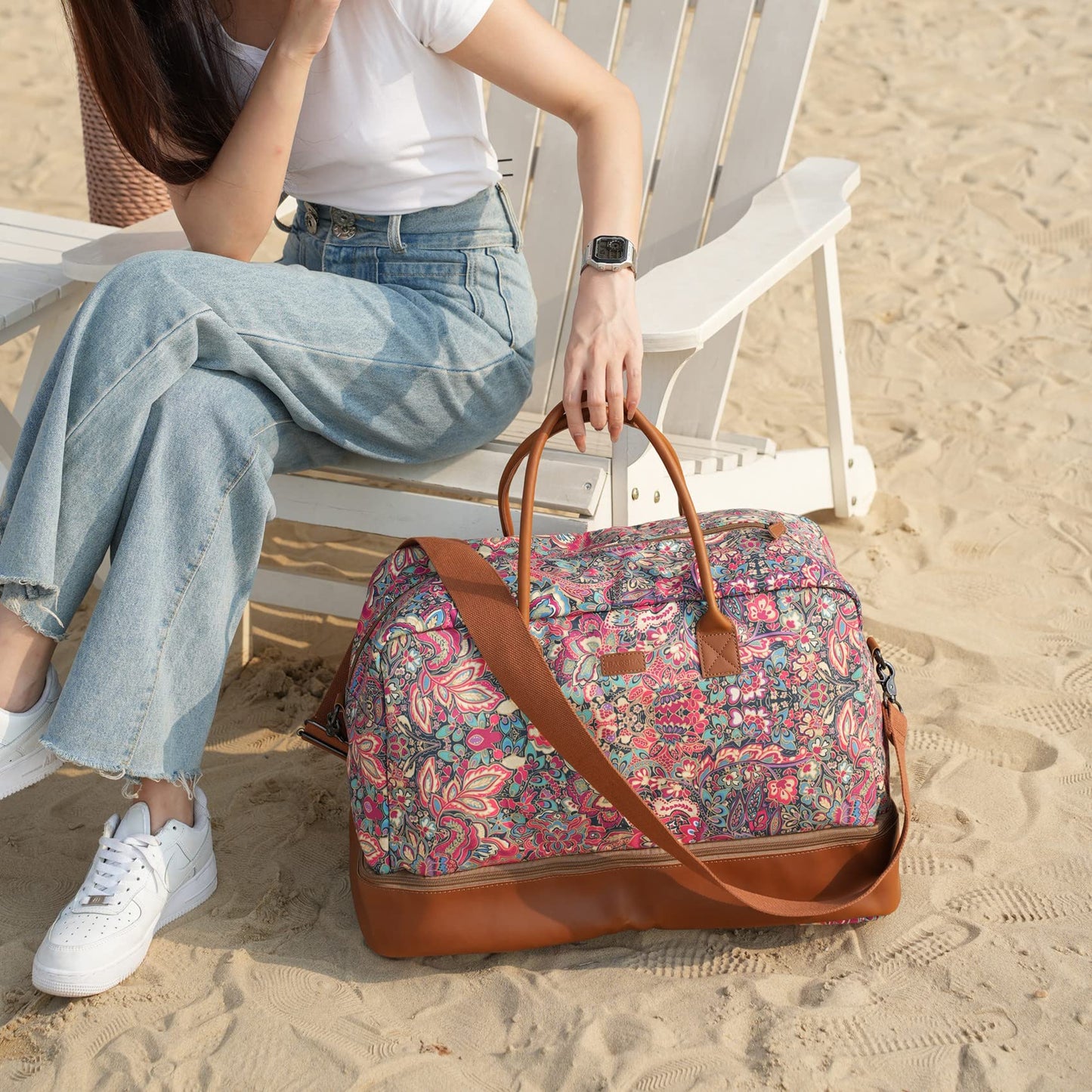 Pretty Colorful Travel Duffel Weekender Bag Overnight Bag Carry On with Shoe Compartment for Women HB-10 (HS)