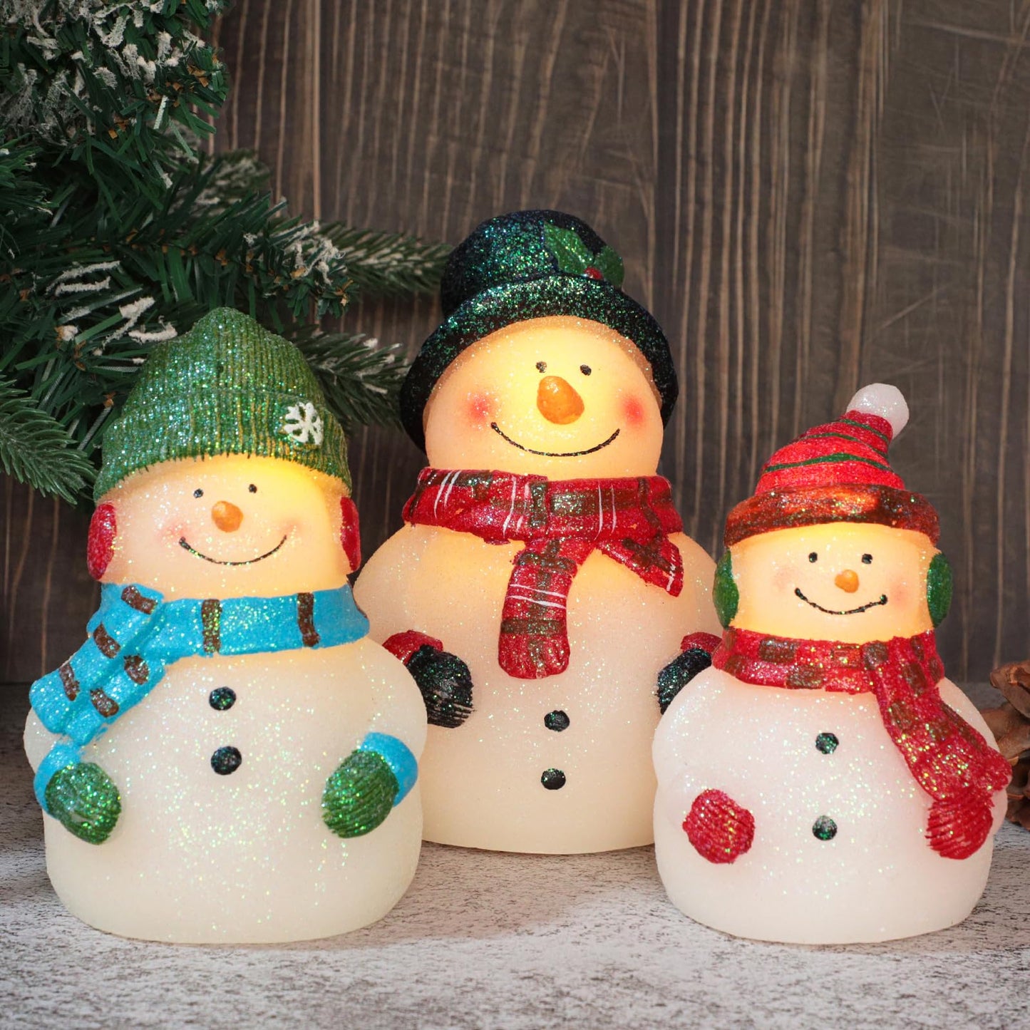 Impress Life Christmas Snowman Flameless Candles with Remote, Holiday Theme LED Candles, Battery Operated Real Wax Candles for Bedroom Party Winter Xmas Decor - Set of 3