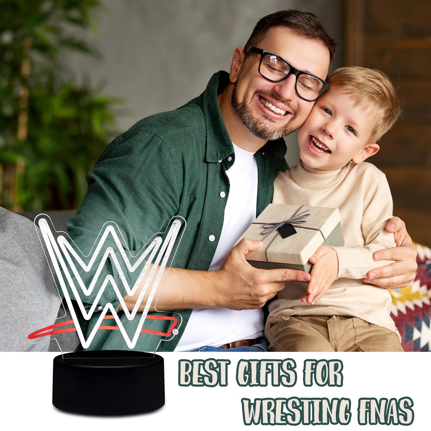 3D Wrestling LED Night Light with Corded Control, White Illusion Lamp for Boxing Gym, Sports Bar, Game Room | Unique Birthday Christmas Gifts for Teens, Boys, Girls, Fight Fans