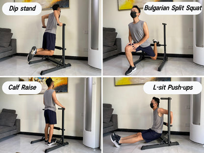 3-in-1 Dip Station, Bulgarian Split Squat & Calf Raise Stand with Heavy Duty Steel Frame | Home Gym Full Body Training Equipment