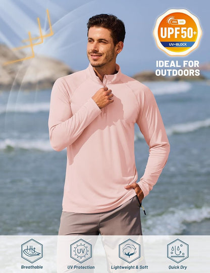 Men's Athletic Long Sleeve 1/4 Zip Rash Guard | UPF 50+ Sun Protection Running Shirt