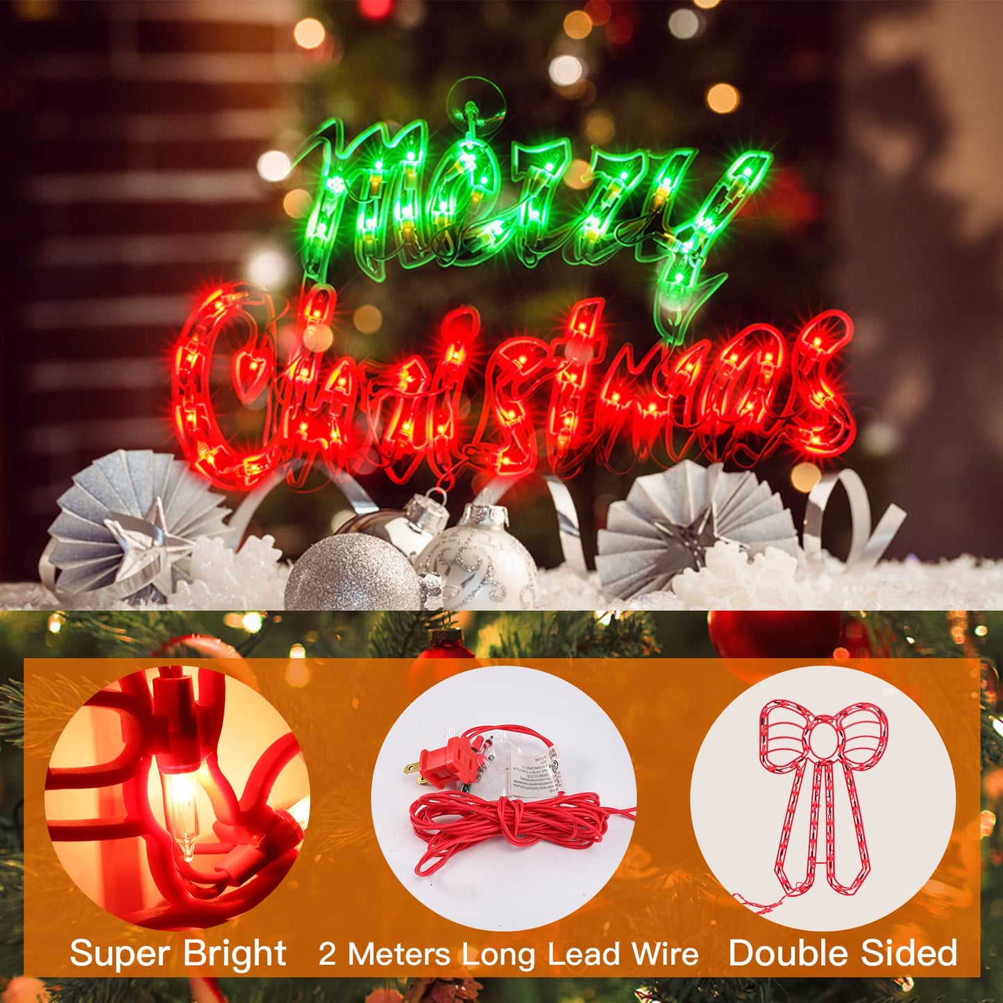 Xmasnova 2 Pack Christmas Window Lights - Double Sided Merry Christmas Sign Lamp Decorations for Indoor Wall, Door & Glass