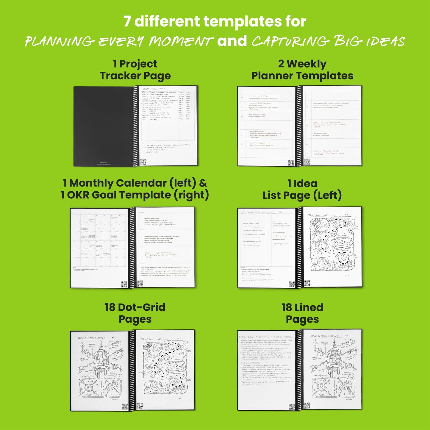 Rocketbook Fusion Hybrid Reusable Planner and Notebook in One, Additional Blank Pages, Goal and Project Tracker, Undated Planner, Executive Size 6x8.8, Black (Pack of 1)