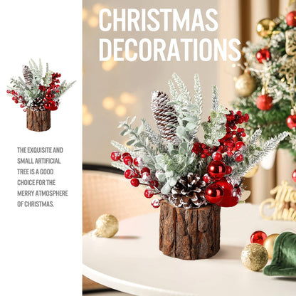 hatisan Small Christmas Tree, Artificial Christmas Tree with Christmas Ornaments Pine Cone Berry, Tabletop Christmas Tree for Christmas Decorations Home Room Party Winter Indoor Outdoor((Red-Round)
