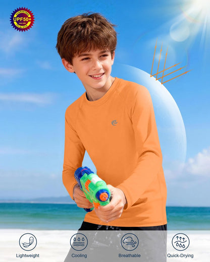Kids Boys Fishing Sun Shirts, Outdoor Long Sleeve Lightweight UPF 50+ Running Rash Guard Shirt