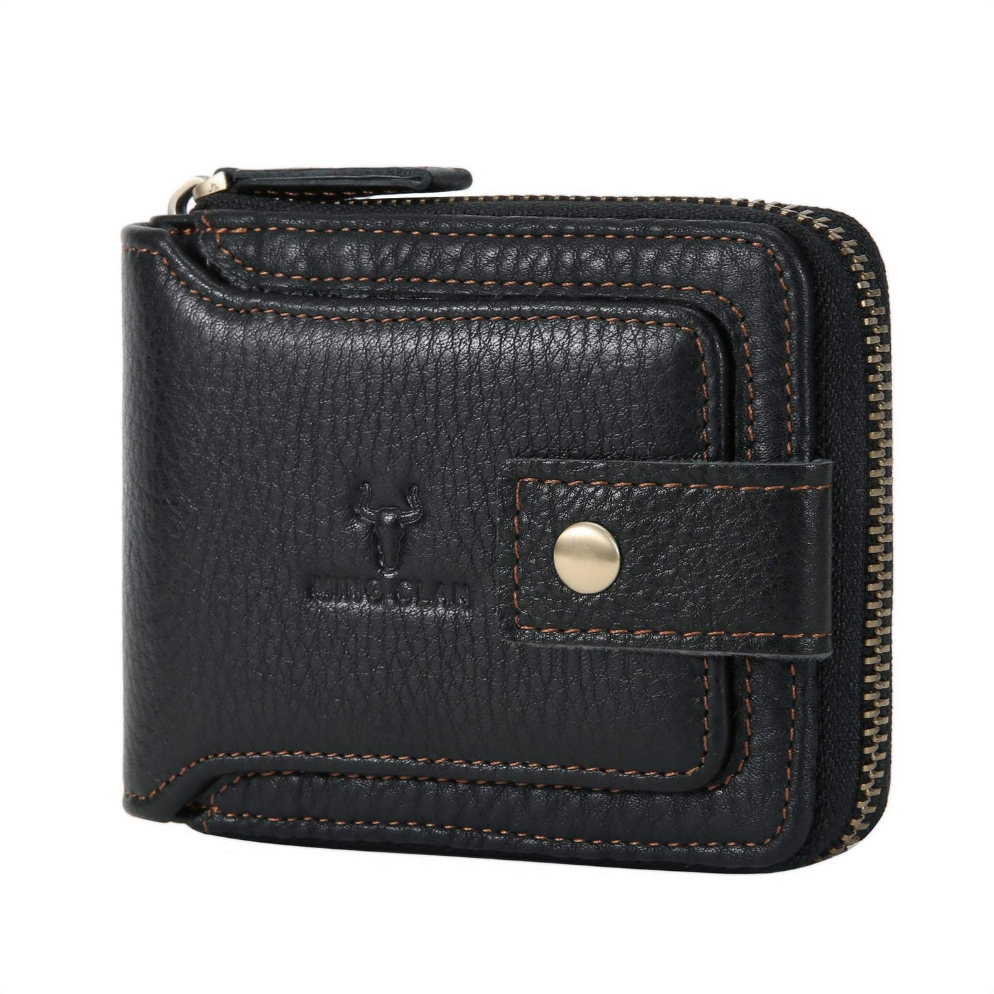 Zipper Wallet Men RFID Blocking Leather Bifold Wallets For Men - Flap ID Window Zip Coin Pocket Mens Zipper Wallets - Big Capacity Credit Card Travel Wallet (Black)