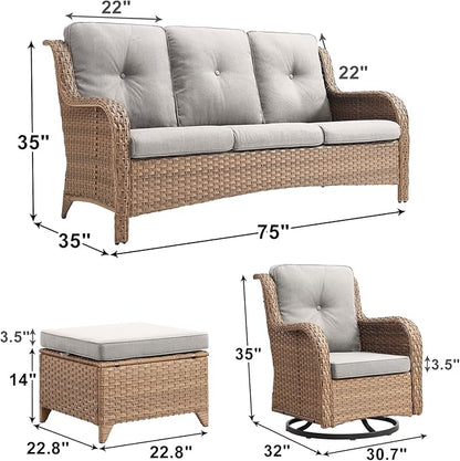 Rilyson Patio Furniture Swivel Chairs Set - 6 PC Wicker Rattan Outdoor Sectional Conversation Sets with 2 Rocking Chair,2 Ottoman and 2 Sofa for Porch Deck Garden(Yellow/Beige)