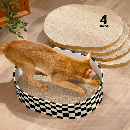 Conlun Cat Scratcher Box with 4 Cat Scratching Board Reversible Scratch Pad, Heavy Duty Corrugated Cardboard Pet Bed Lounger Kitty Scratchers for Indoor, Protects Furniture,Kittens Gifts-Large