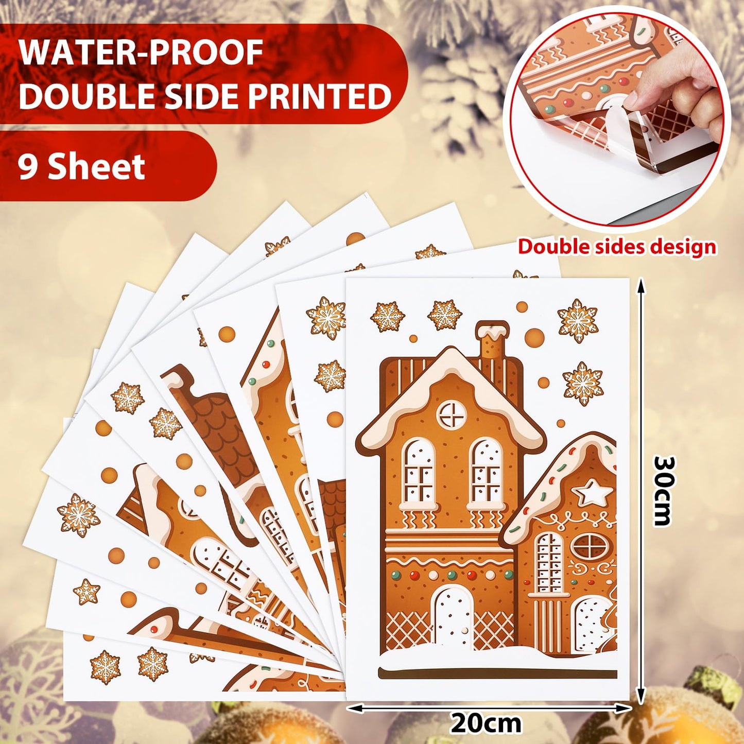AmazingSpark 72" Large Christmas Gingerbread House Window Clings 9 Sheets Double Sided Gingerbread Man Window Decals Reusable Non Adhesive Stickers Xmas Static Cling Decoration for Christmas Winter