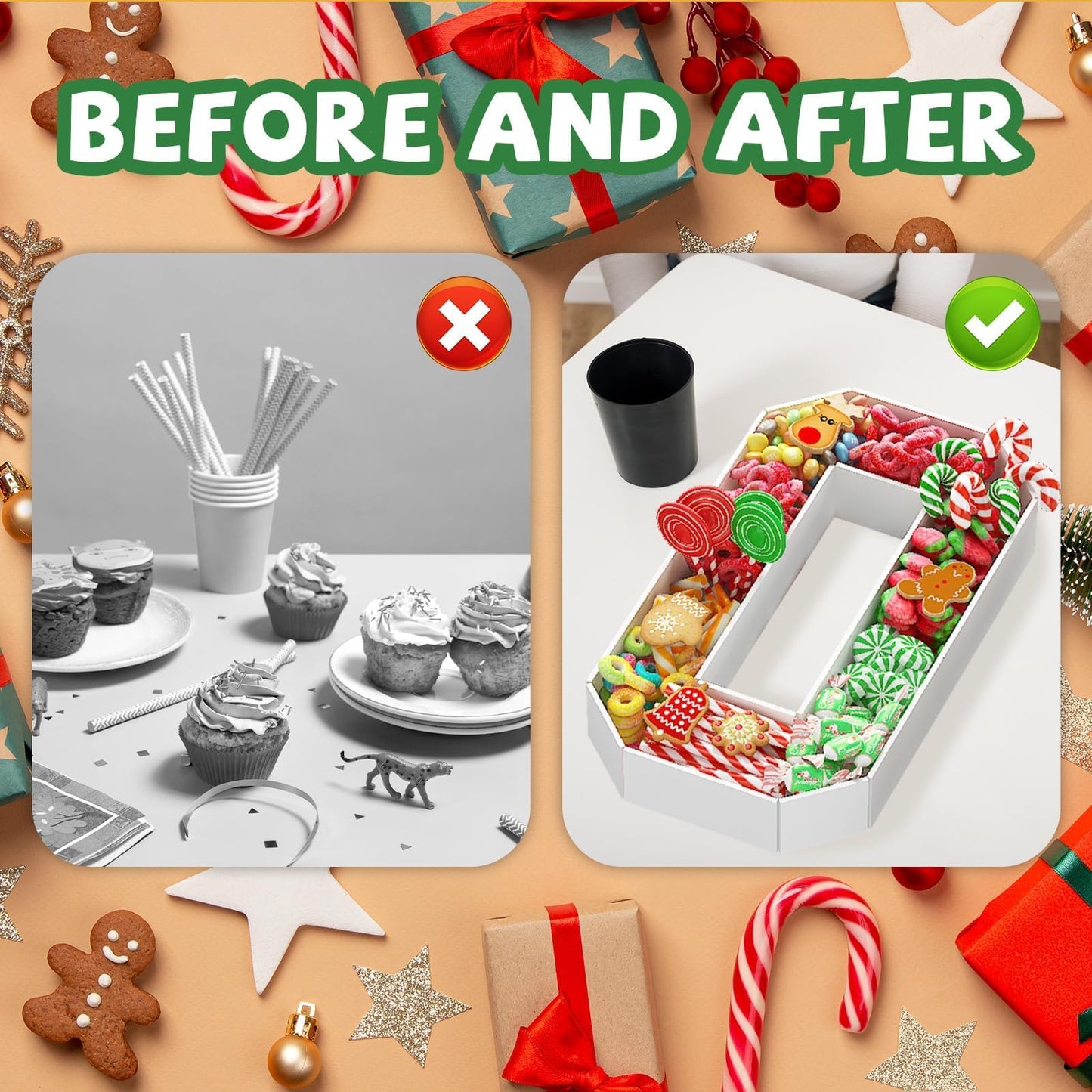 Joy Letters for Christmas Party Decorations, 13.7 Inch Charcuterie Cardboard Letters Fillable Paper Mache Letter Trays for Cookies Candy Cake Food Display Letter Box for Xmas New Year Holiday Party