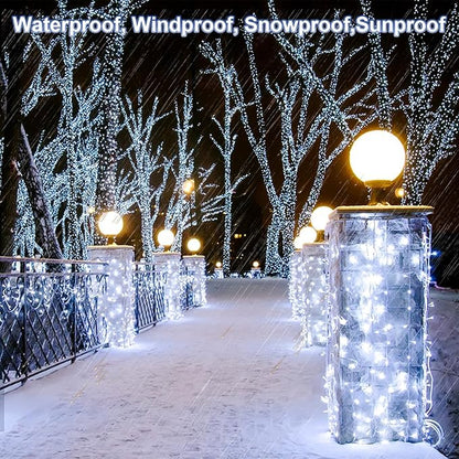200 FT 500 LED Christmas Lights Outdoor Decorations Super Long Fairy Lights Waterproof 8 Modes Timer Clear Wire String Lights for Outside House Tree Patio Yard Wedding Party Holiday-Cool White
