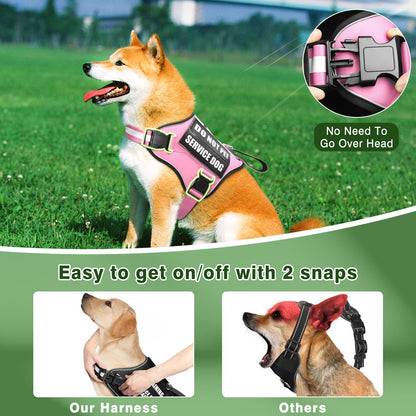 MOOGROU Service Dog Vest Harness and Leash Set+10 Patches,No Pull&Easy Walk Reflective Dog Harness with Soft Padded Handle for Training/Everyday,Fit Small/Medium/Large/Extra-Large Dogs(Pink S)