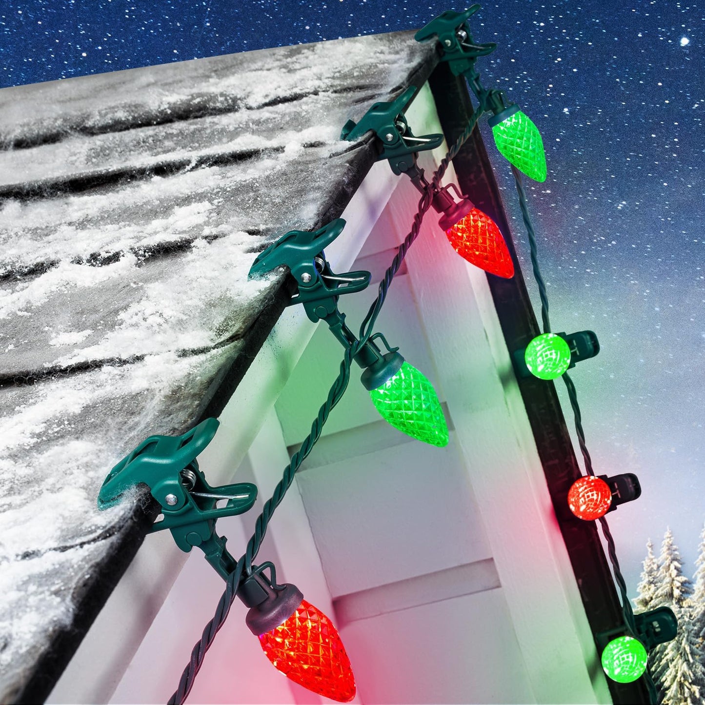 Minetom C9 LED Christmas Lights Outdoor, 68 Feet 100 LED C9 String Light with 100 Spring Clips, Waterproof Connectable Christmas Tree Lights for Outside Roofline Patio Home Xmas Decor, Red & Green