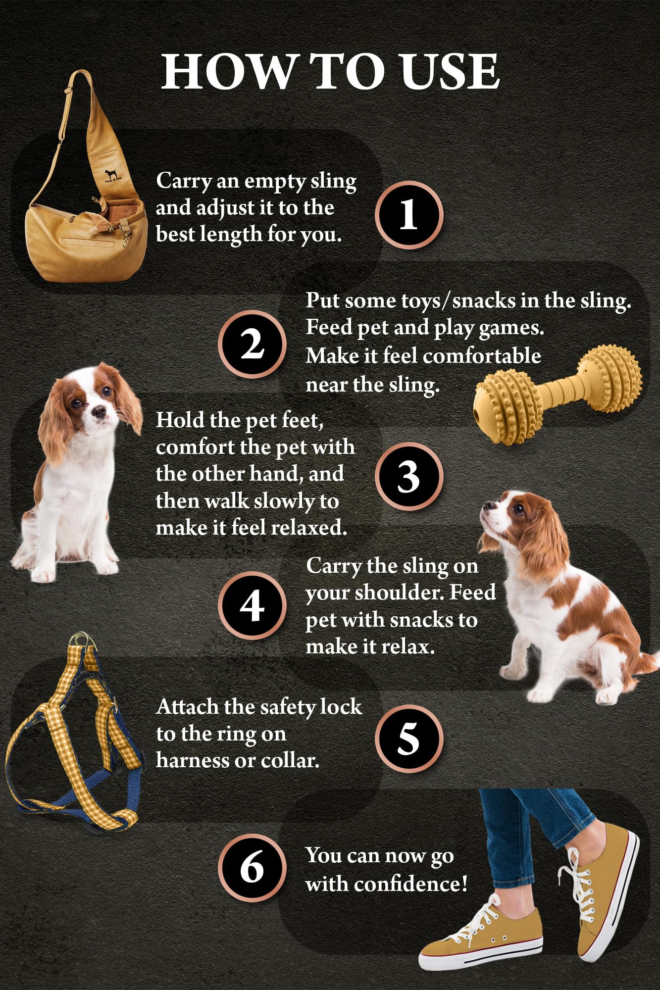 Noah & Paw Dog Sling Carrier for Small Dogs 5-18lb, Dog Sling for Small Dogs and Cats, Dog Carrier with Adjustable Padded Strap, Vegan Leather Lined with Fur, 3X Safety Features, Machine Washable