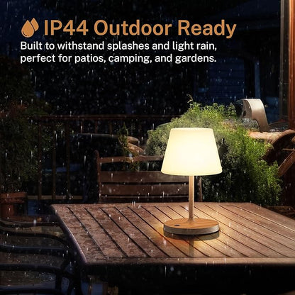 Battery Operated Table Lamp & Power Bank - 5000mAh Rechargeable Battery Powered, Touch Dimmable, 3 Color Temperatures, IP44 Waterproof Lamp Light for Home, Patio Outdoor Use - 9.6 In Modern Wood Grain