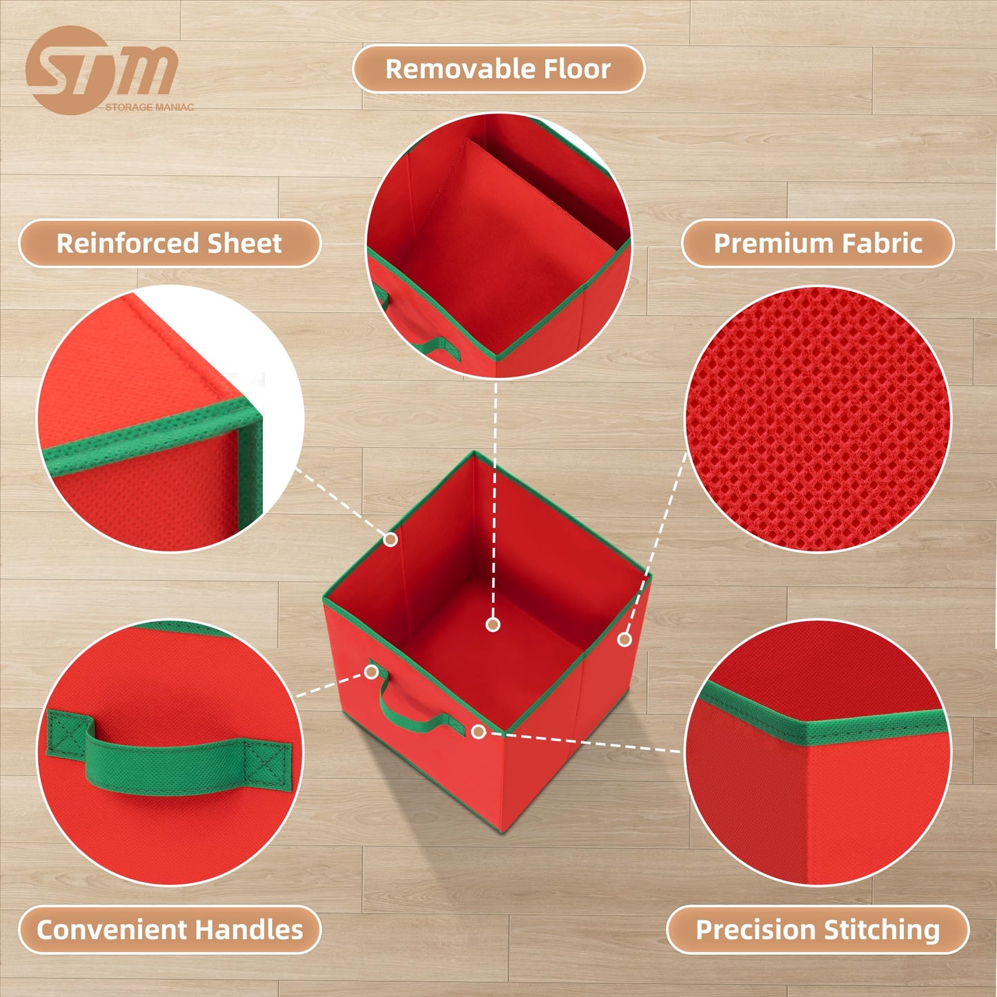 STORAGE MANIAC Storage Cubes, 11 Inch Durable 6 Pack Storage Shelf Basket for Christmas, Fabric Foldable Collapsible Bins with Handles for Organization, Closet, Shelves, Offices, Red