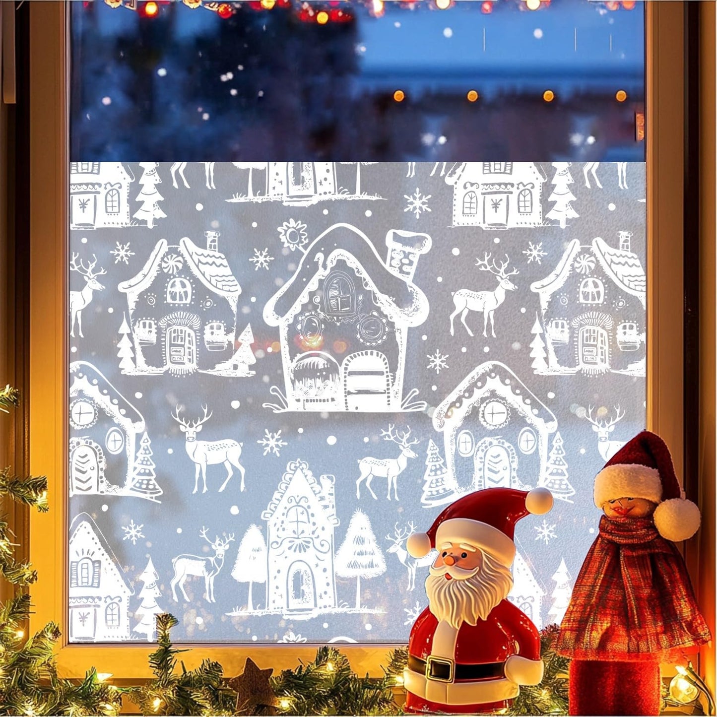 Window Privacy Film Holiday Art Christmas Static Clings Decorative Pure White Christmas House Elk Snowflake Glass Window Film Xmas Static Window Cling Privacy Stickers for Party Glass Supplies