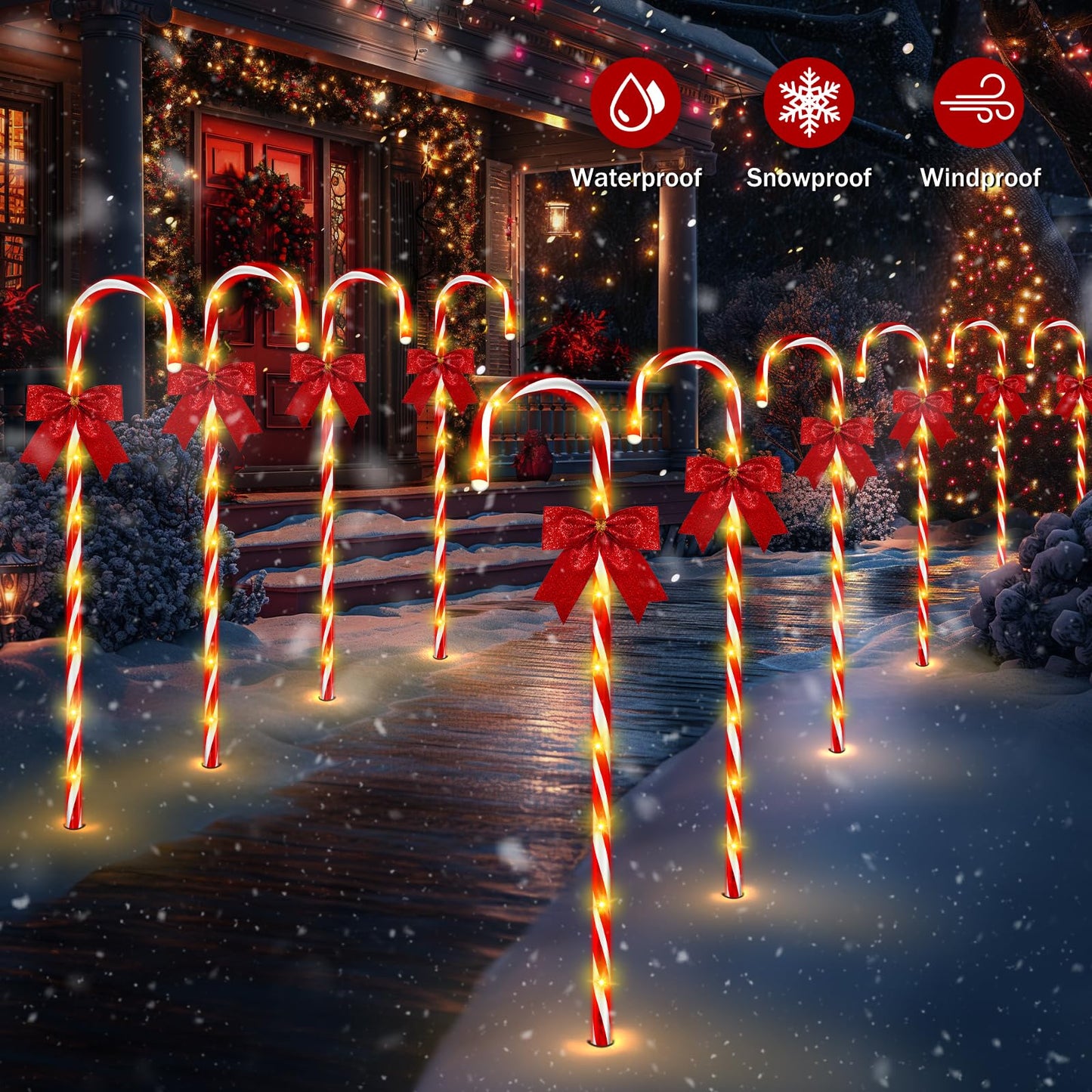 Christmas Candy Cane Pathway Lights, 12PCS 120 LED Christmas Lights Outdoor Decorations with Red Bow Waterproof, 8 Modes Timer Remote Christmas Walkway Light for Xmas Home Yard Lawn Patio Decor