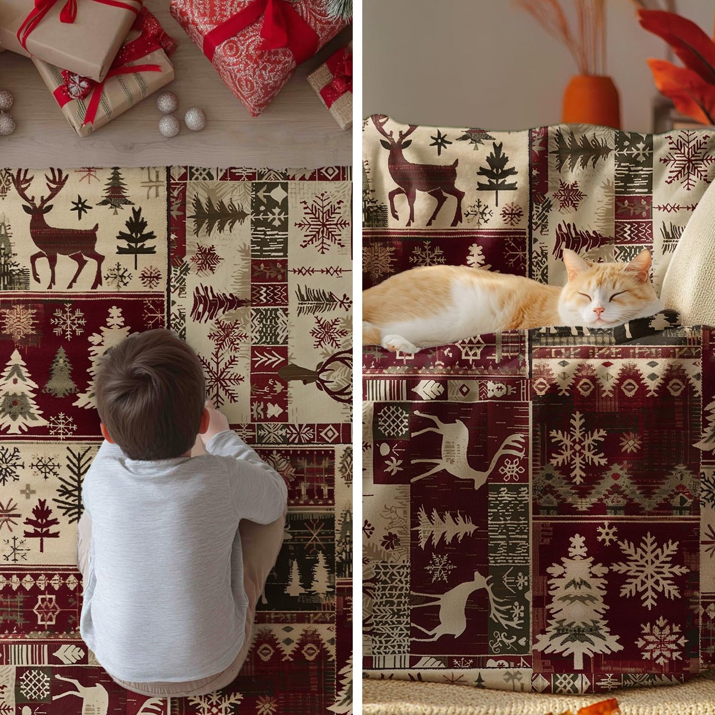 Horaldaily Christmas Flannel Blanket Throw, Christmas Red Reindeer Snow Soft Fuzzy Plush Cozy Fleece Blankets for Couch Sofa Bed Lounging, Ideal Gifts for Kids Adults Wife Self, 50x60