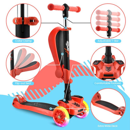 Serenelife Kids Scooter, 3 Wheel Scooter for Kids, Foldable Kick Scooter for Child & Toddlers Ages 3-12, Adjustable Height and LED Light Up Wheels