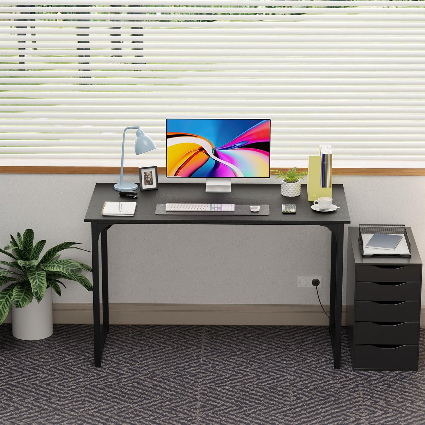 FDW 47 inches Computer Desk/Home Office Desk/Writing Study Table/Modern Simple Style PC Desk with Metal Frame,Black
