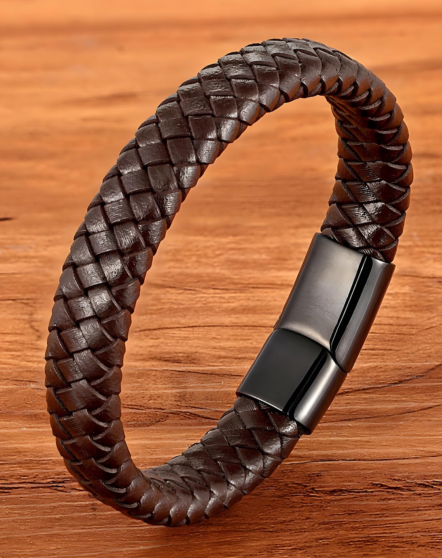 Deerllia Leather Bracelet for Men, Braided Cuff with Stainless Steel Clasp Stacked Multi Style Color Anniversary Father's Day Birthday Christmas Jewelry Gifts for Him, Black Clasp Black Leather