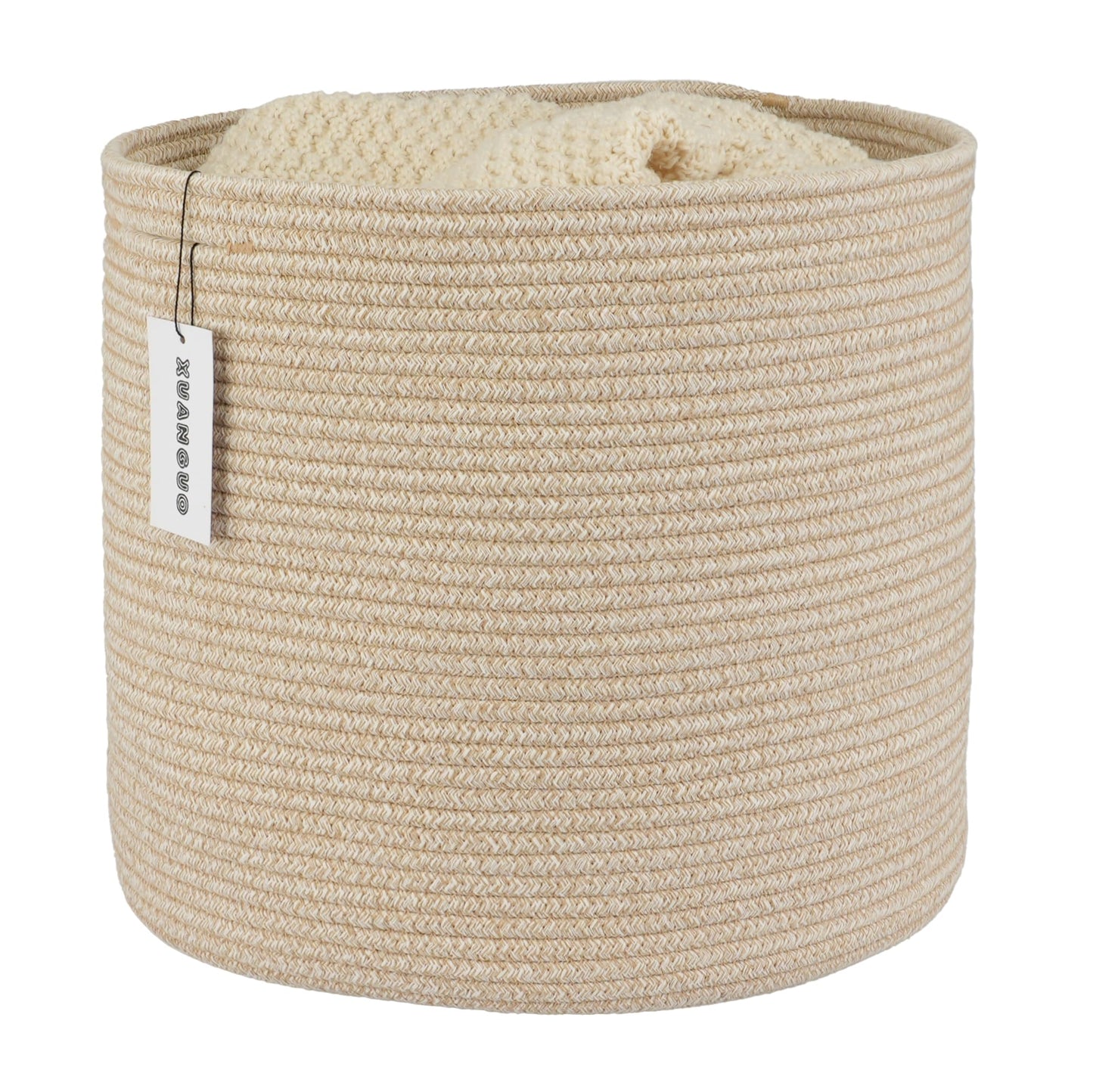 XUANGUO Cotton Rope Basket For Girls Boys Kids 16”X14” Baby Laundry Basket Nursery Bin Round Woven Baskets Organizer For Storage Toys Blankets Shoes Clothes oatmeal