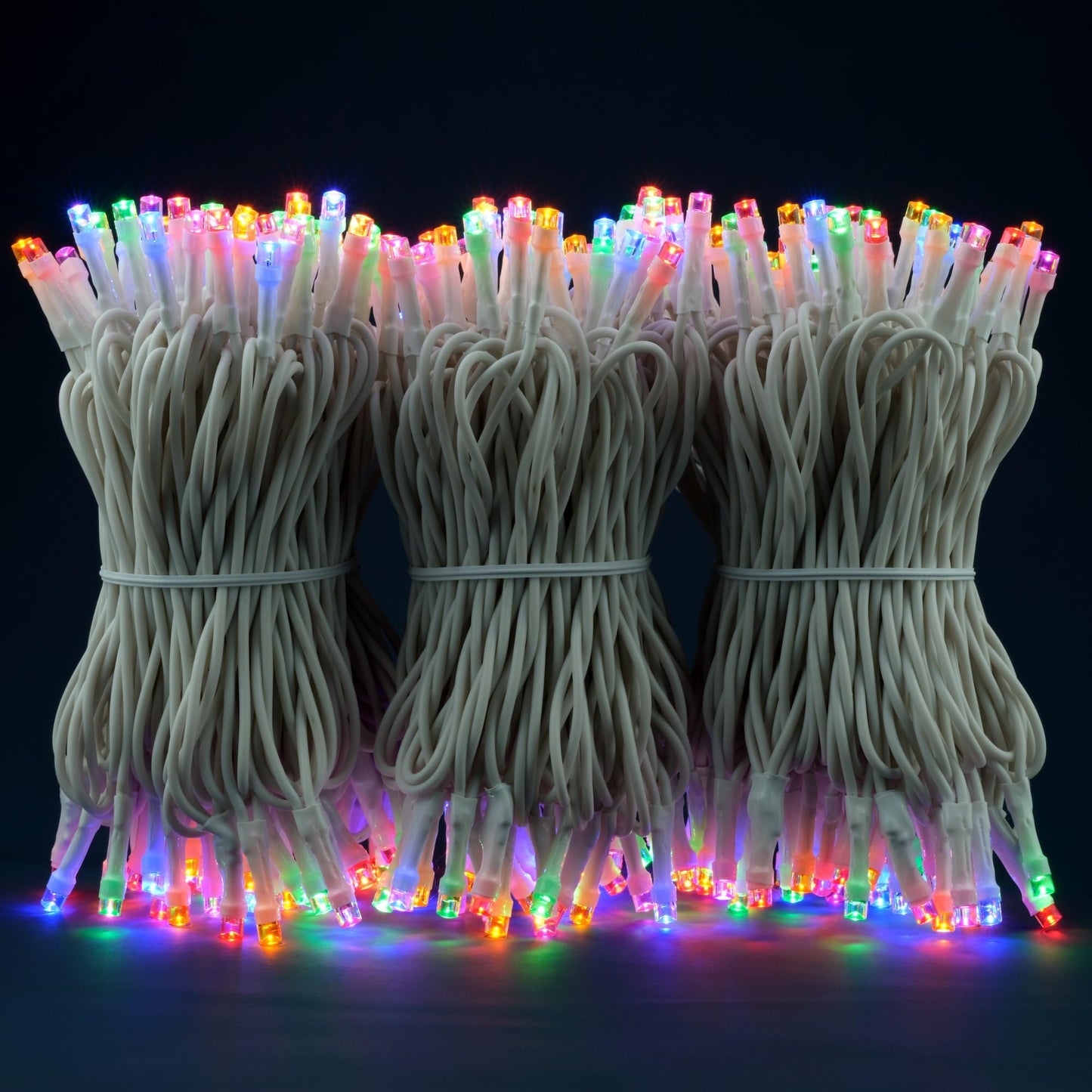 YULETIME 100 ft 300 Count Multicolor LED String Lights with 8 Models Adapter, White Wire Wide Angle 5mm Christmas Lights (Multicolor - White Wire)