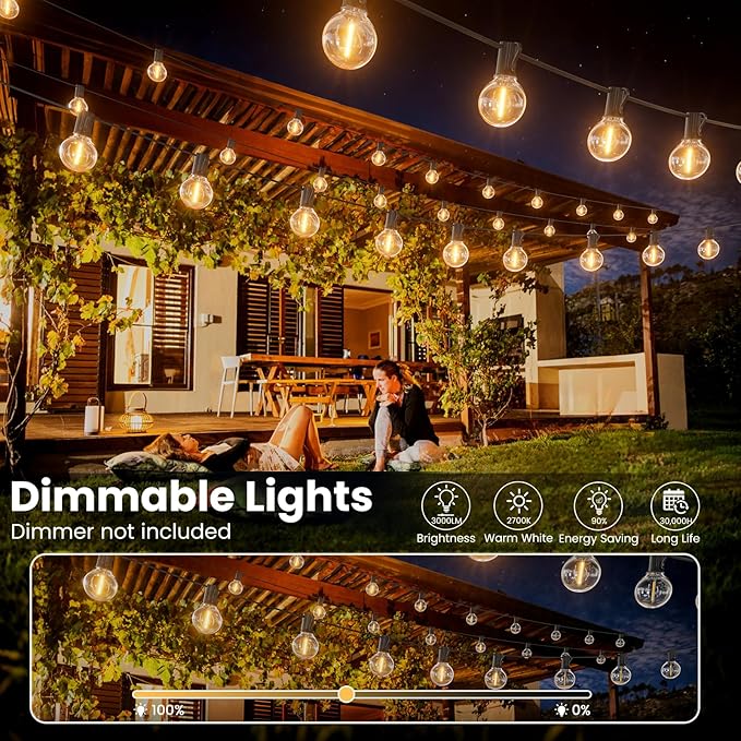 RTTY Outdoor String Lights 120ft, G40 Led Patio Globe Lights with 62pcs Bulbs,Shatterproof Waterproof Connectable Hanging for Porch Cafe Bistro Backyard Gazebo Balcony Deck Party