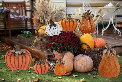 Metal Pumpkin Stakes Yard Signs Fall Decor Decorative Garden Stake Lawn Pumpkins Ornaments Outdoor Autumn Decoration for Harvest Halloween Thanksgiving (17.5" H +20" H Orange)