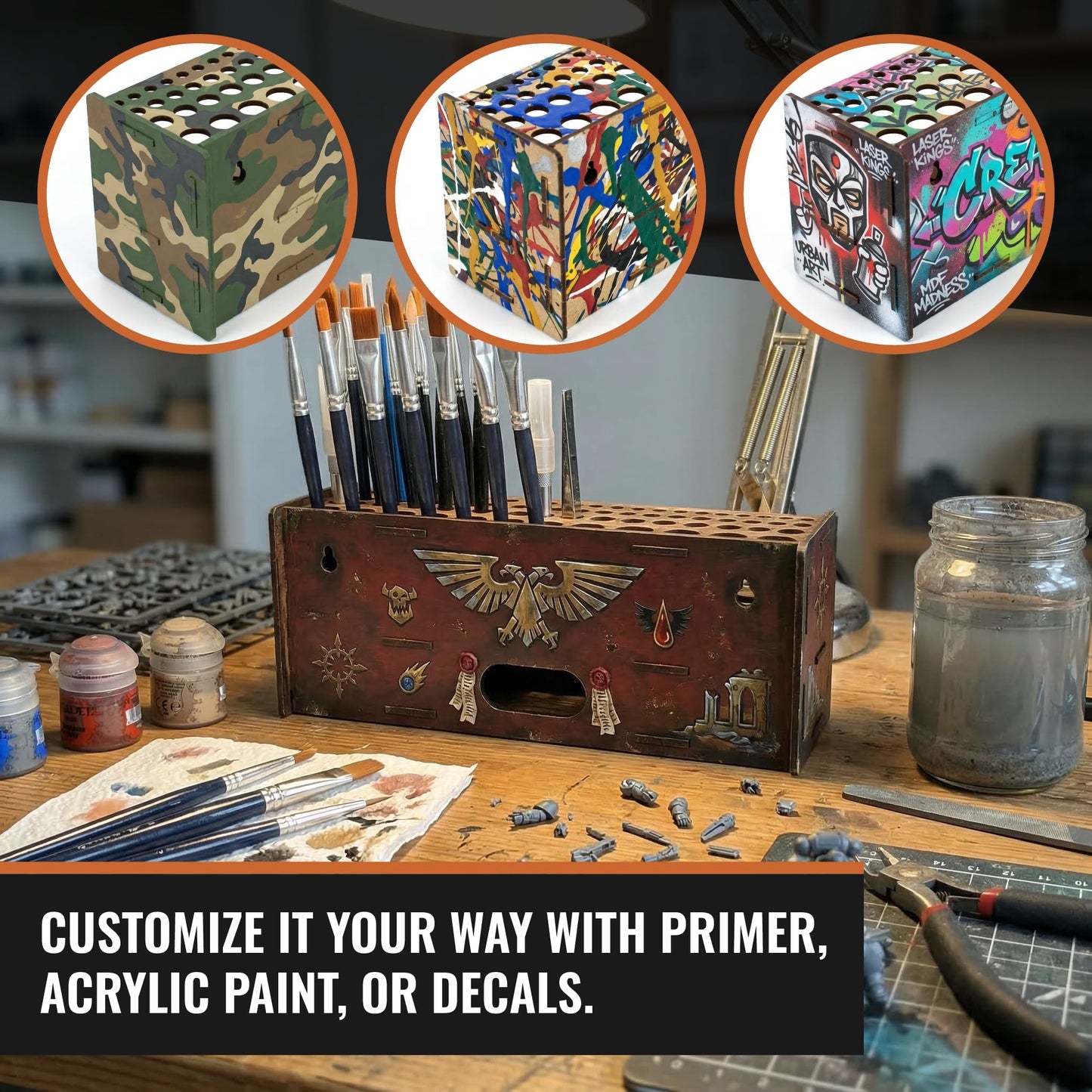 PROSCALE Tool & Brush Organizer for Miniatures & Modeling, Versatile Tabletop or Wall Holder with Multi-Size Holes for Hobby Tools, Files and Accessories