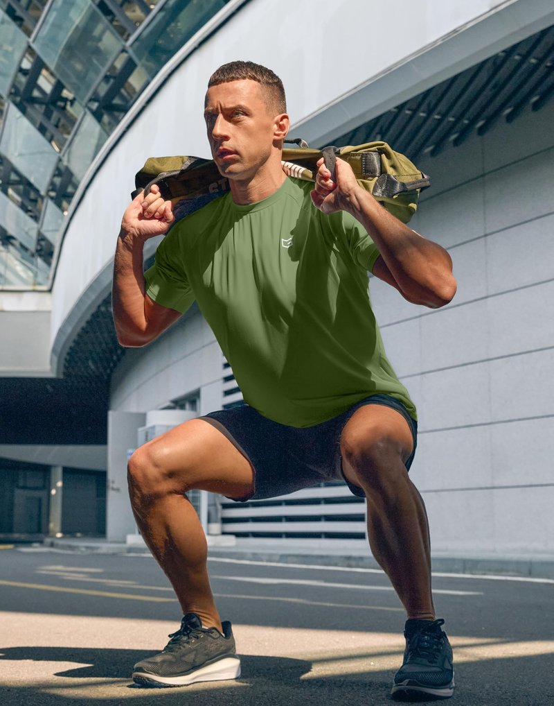 G Gradual Men's Athletic Workout T-Shirts Moisture Wicking Cooling Running Shirts Short Sleeve Performance Tee for Gym Tennis(Military Green,3XL)