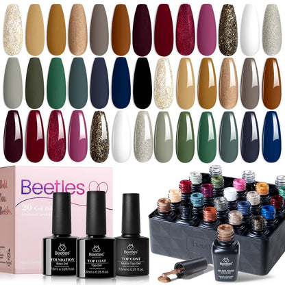 Beetles Cat Eye Gel Polish Set - 24Pcs 20 Colors Glitter Dark Color Changing Gel Nail Polish Kit with Base Gel Glossy Matte Top Coat Soak off UV DIY Nail Art Salon Ombre Black Nails Gift