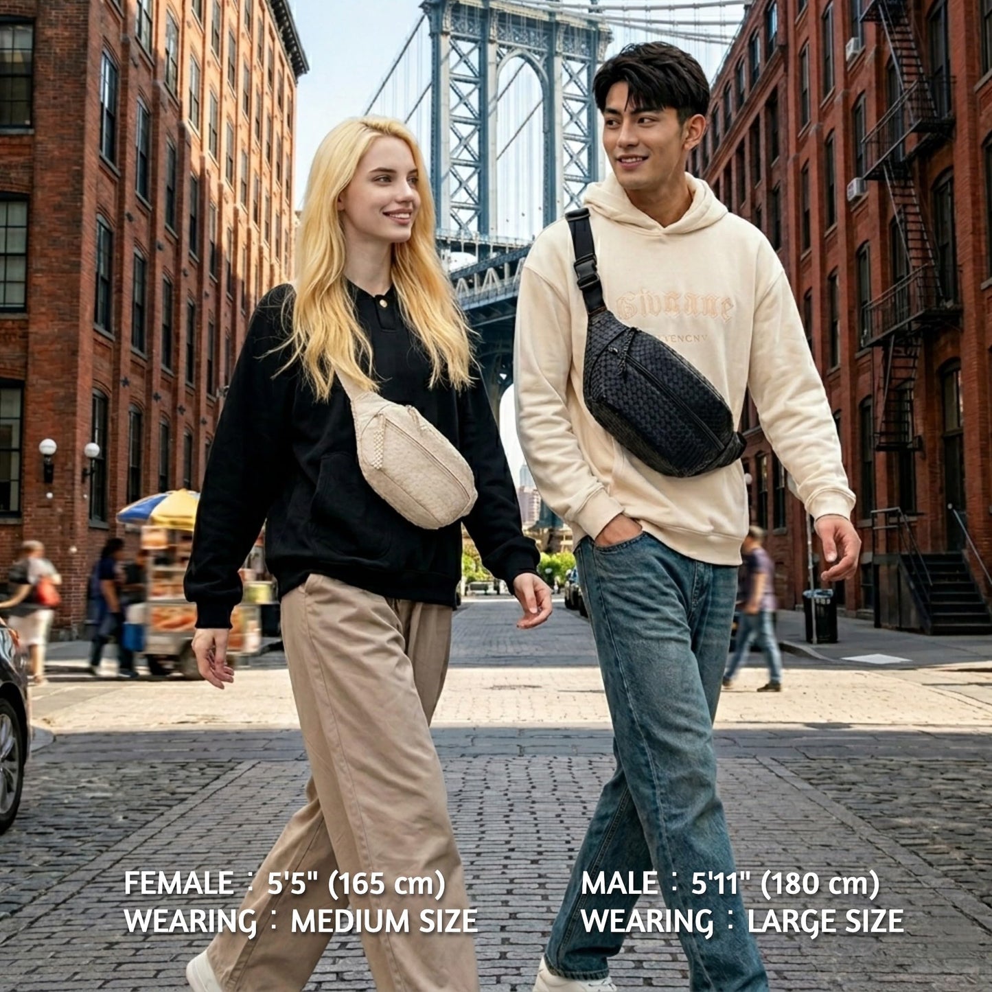 Woven PU Leather Fanny Packs for Men and Women, Stylish Shoulder Sling Crossbody Purse Adjustable Strap, Unisex Bum Waist Bags for Festival Travel Shopping Outdoor (Black, Medium)