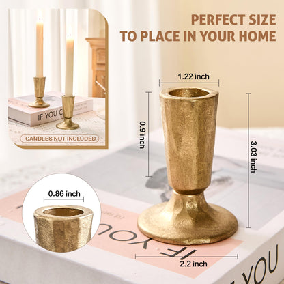 Cast Iron Taper Candle Holder Set of 2, Antique Brass Candlestick Holders Decorative Candle Stand, Tapered Candle Holders Tall Set for Wedding, Holiday, Home Decor, Christmas Decoration (Gold)