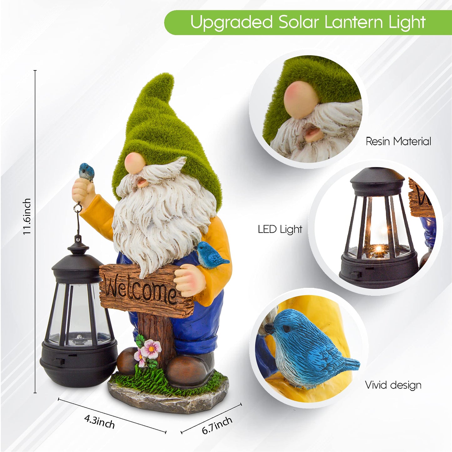Olekki Christmas Garden Gnomes Outdoor - Flocked Gnome Statue Holding Lantern with Solar LED Lights | Gnomes Garden Decorations for Patio, Yard, Lawn Ornaments - Gnome Gifts