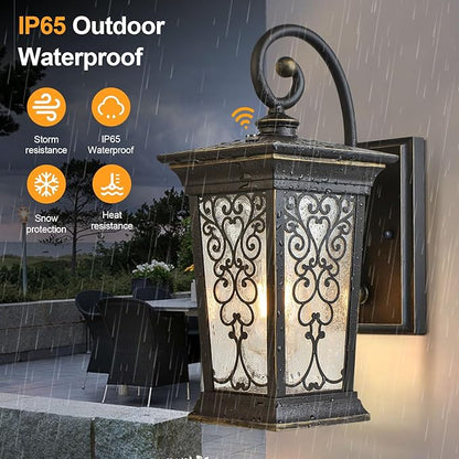 ALVIME Dusk to Dawn Outdoor Wall Lights, Exterior Lighting Fixtures, Porch Outside Wall Sconce for Entryway, Farmhouse, Front Door, Patio, Garage, E26 Base&Clear Seeded Glass