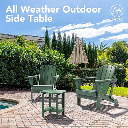 nalone Adirondack Side Table 16.5" Outdoor Side Table HDPE Plastic Double Adirondack End Table Small Table for Patio (Green)