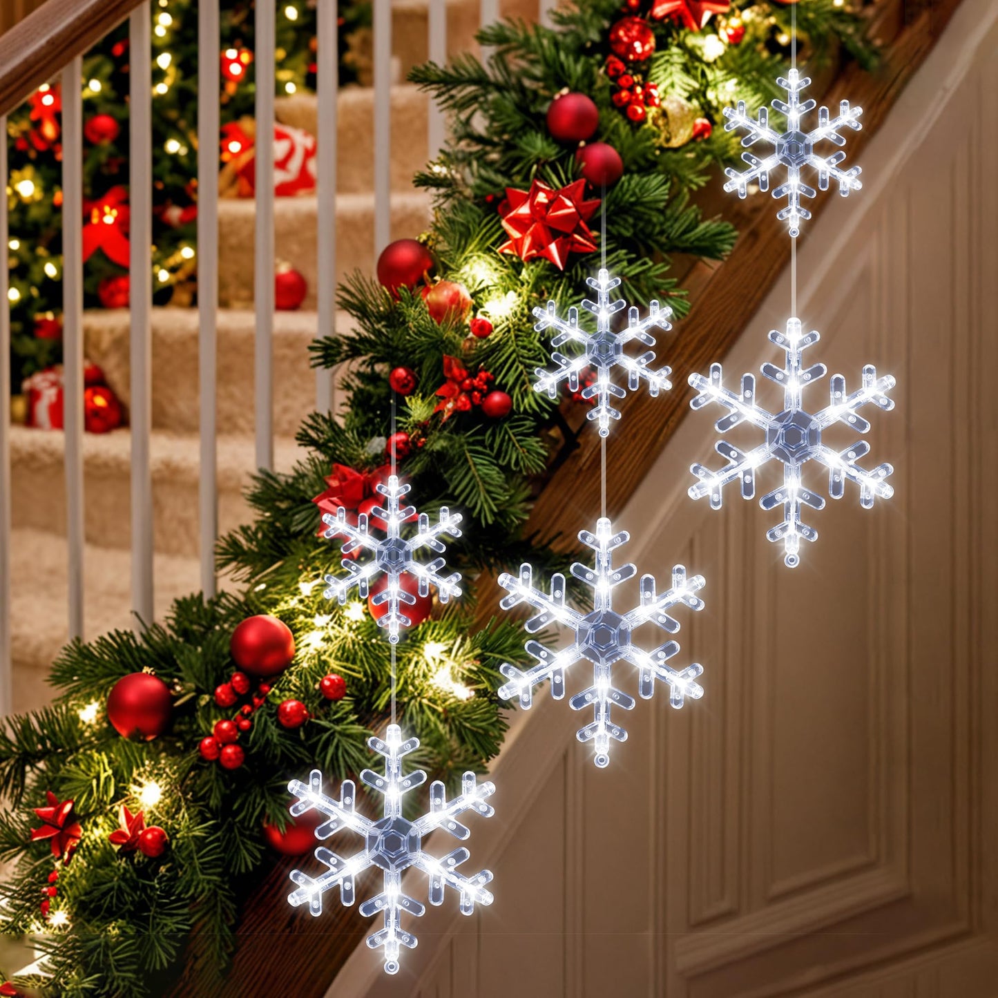 [Timer] Christmas Window Decorations, 3 Pack Snowflake Christmas Window Lights with Suction Cup, Hanging LED Battery Operated Xtmas Lights Indoor Xmas Tree Fireplace Home Party Decor