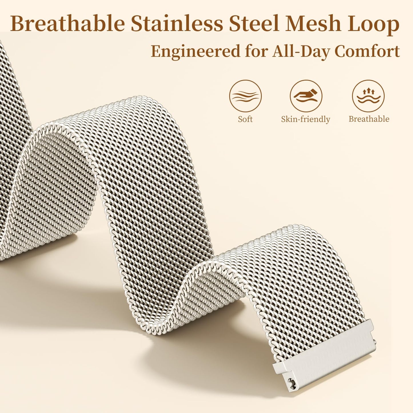 GEAK Metal Bands Compatible with Galaxy Watch 7 Band 6 5 4 FE Active 2 40mm 44mm/Galaxy 5 pro 45mm/Classic, 20mm Stainless Steel Milanese Mesh Loop Magnetic Strap for Samsung Watch Bands Women Men