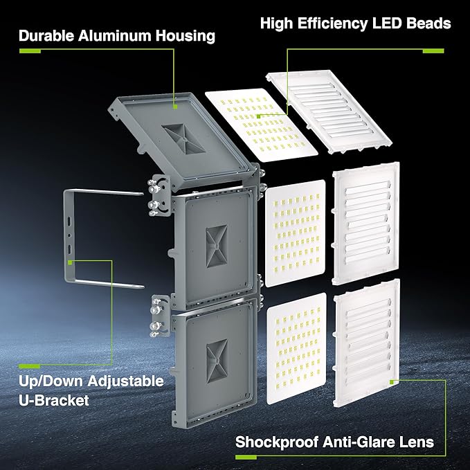 STASUN 480W LED Flood Light, Mini Series Exterior Floodlight, 48000LM 6000K Daylight White, IP66 Waterproof, 3 Adjustable Panels, Outdoor LED Security Lighting for Backyard, Driveway, Parking Lot