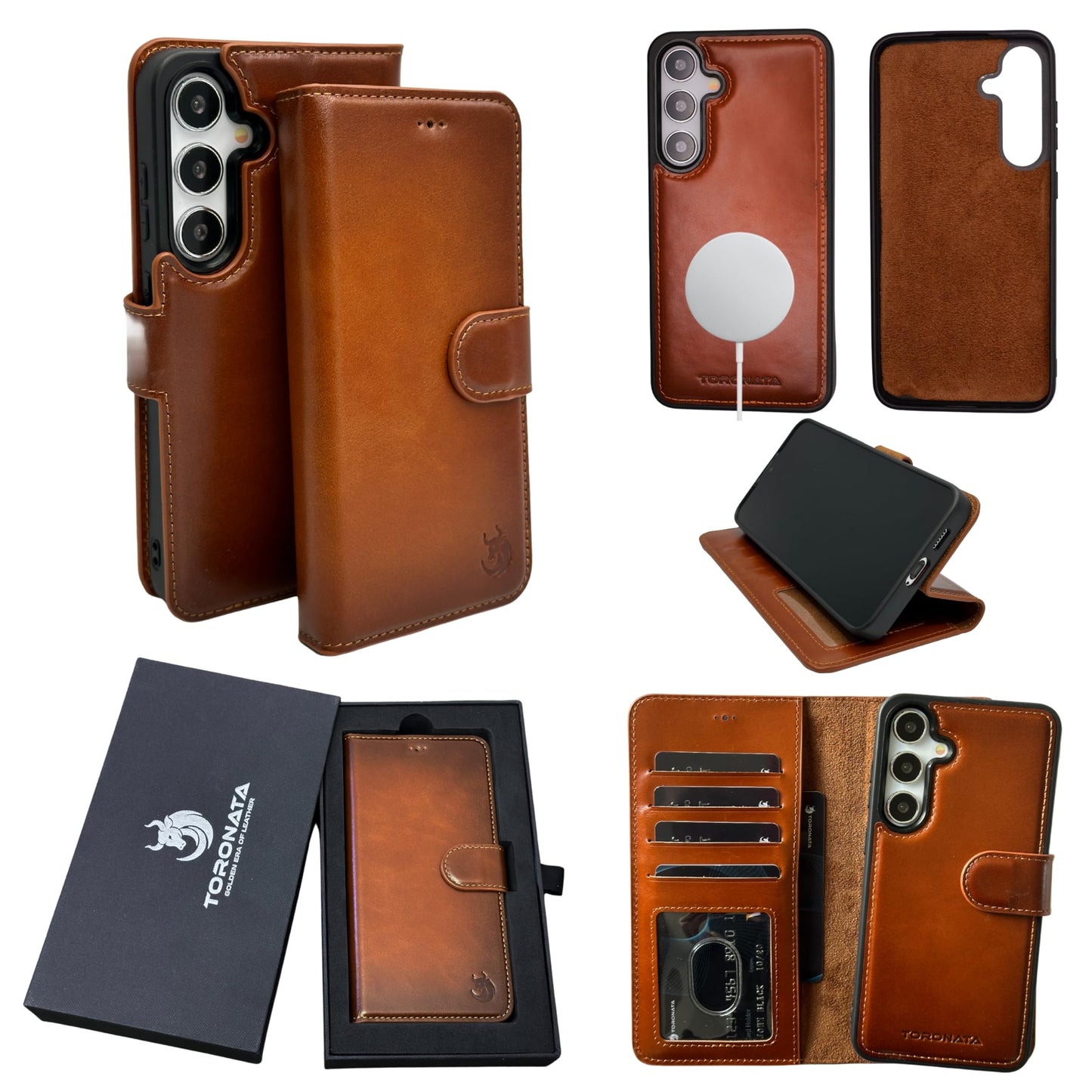TORONATA Nevada Samsung Galaxy S24 Case – S24 Leather Case - Luxury S24 Wallet Case with Kickstand Design, Card Slots – Handcrafted Anti Scratch RFID Leather Wallet (Tan)