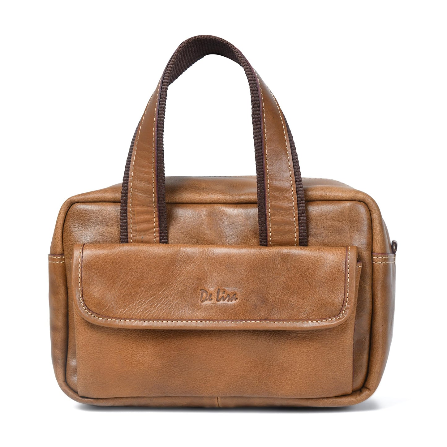 De Lira Extra Large Full-grain Leather Toiletry Bag, Shaving Kit & Cosmetics Case, 10x6x5.5 in, Travel Organizer for Men & Women, Light Brown