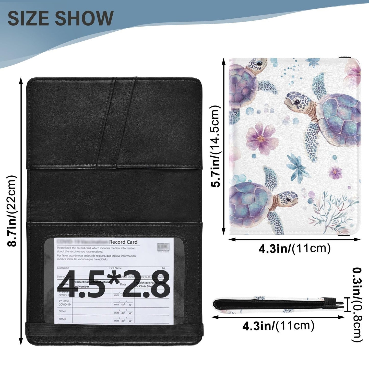 zyrtty Passport Holder, Flower Turtle Watercolor Passport Cover Travel Wallet with Credit Card Slots Rfid Wallet Waterproof Documents Organizer Women Men