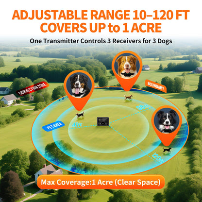 PETHEY Wireless Dog Fence System, Indoor & Outdoor, 1 Acre High-Precision Radar Wireless Dog Fence System, Real-time Monitoring, 9-26in Medium & Large Breeds, Not Limited by GPS Signal (for Two Dogs)